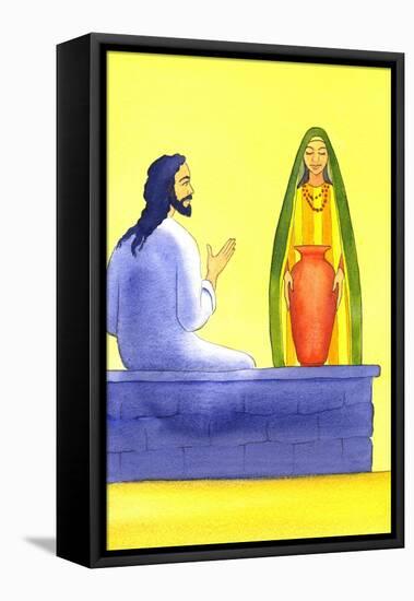 Jesus Meets the Samaritan Woman at the Well, 2001 (W/C on Paper)-Elizabeth Wang-Framed Premier Image Canvas