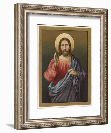 Jesus of Nazareth with His Right Hand Raised in a Blessing Gesture-null-Framed Art Print