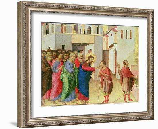 Jesus Opens the Eyes of a Man Born Blind, 1311-Duccio di Buoninsegna-Framed Giclee Print
