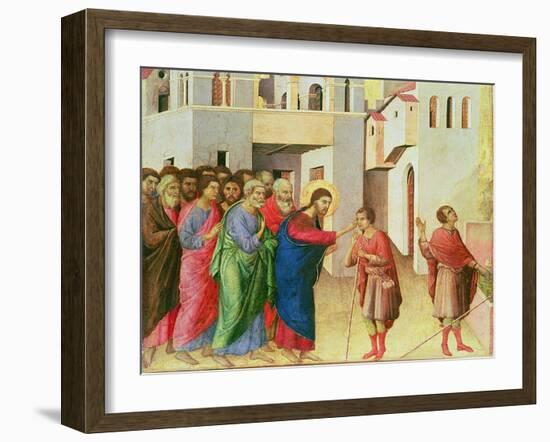 Jesus Opens the Eyes of a Man Born Blind, 1311-Duccio di Buoninsegna-Framed Giclee Print