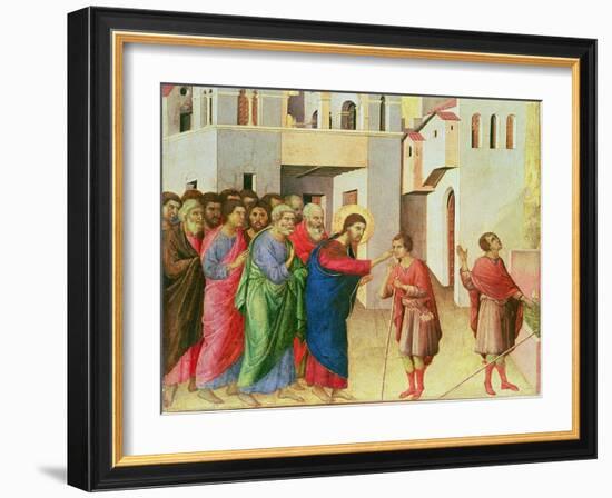 Jesus Opens the Eyes of a Man Born Blind, 1311-Duccio di Buoninsegna-Framed Giclee Print