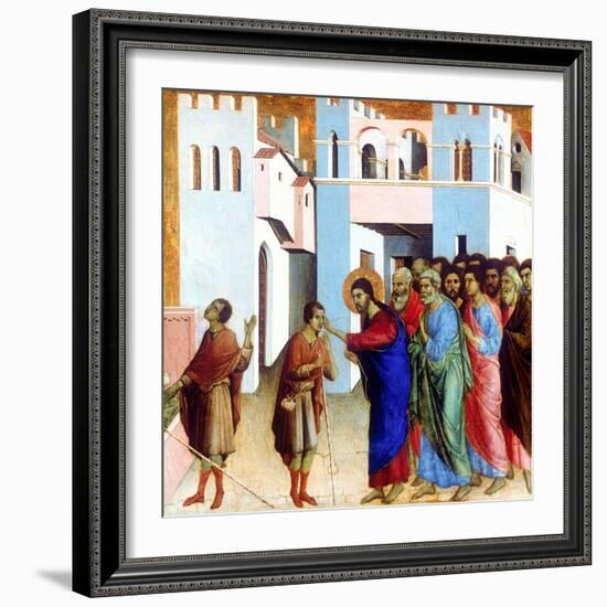 Jesus Opens the Eyes of the Man Born Blind, 1311-Duccio di Buoninsegna-Framed Giclee Print