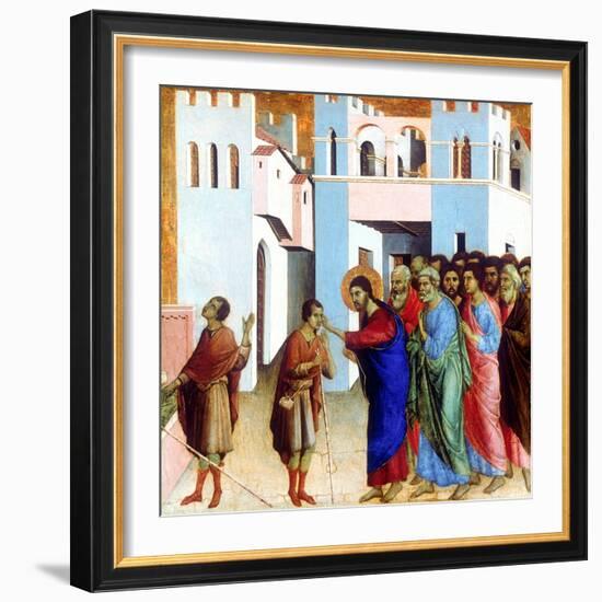 Jesus Opens the Eyes of the Man Born Blind, 1311-Duccio di Buoninsegna-Framed Giclee Print