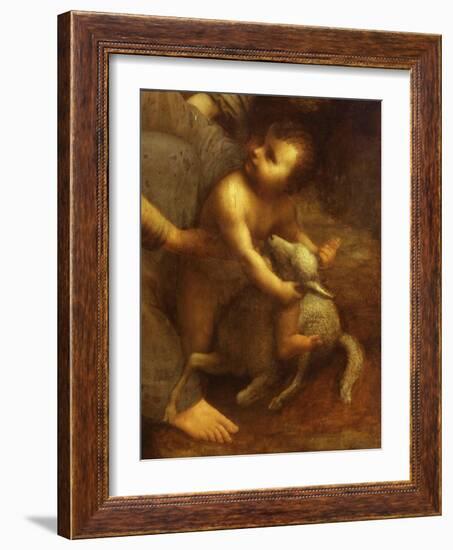 Jesus Playing with the Lamb, from St Anne, the Virgin Mary and the Christ Child, 1500-13, Detail-Leonardo da Vinci-Framed Giclee Print