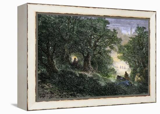 Jesus Praying in the Garden of Gethsemane before His Arrest-null-Framed Premier Image Canvas