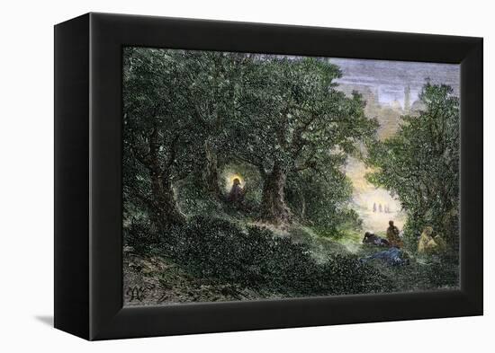 Jesus Praying in the Garden of Gethsemane before His Arrest-null-Framed Premier Image Canvas