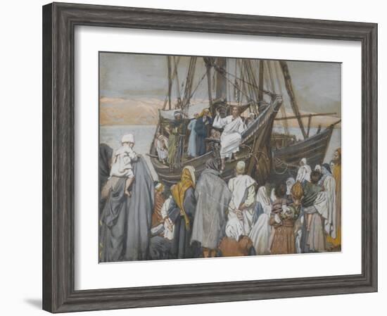 Jesus Preaches in a Ship from 'The Life of Our Lord Jesus Christ'-James Jacques Joseph Tissot-Framed Giclee Print