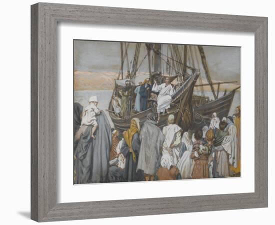 Jesus Preaches in a Ship from 'The Life of Our Lord Jesus Christ'-James Jacques Joseph Tissot-Framed Giclee Print