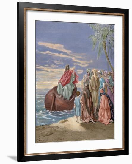 Jesus Preaching in the Sea of Galilee-Gustave Dore-Framed Giclee Print