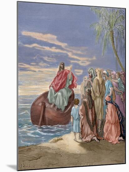 Jesus Preaching in the Sea of Galilee-Gustave Dore-Mounted Giclee Print