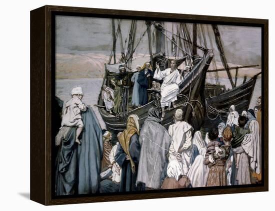 Jesus Preaching on a Boat-James Tissot-Framed Premier Image Canvas