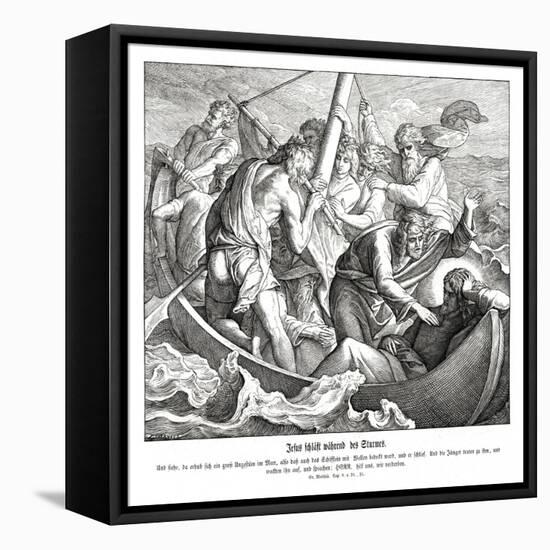 Jesus sleeps during the storm, Gospel of Matthew-Julius Schnorr von Carolsfeld-Framed Premier Image Canvas