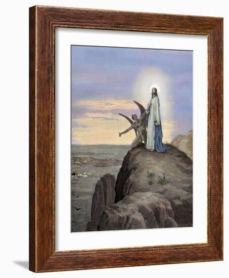 Jesus Tempted by the Devil. Engraving. Colored.-Tarker-Framed Giclee Print