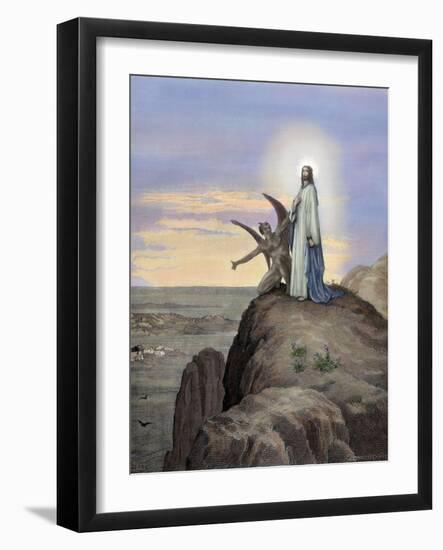 Jesus Tempted by the Devil. Engraving. Colored.-Tarker-Framed Giclee Print