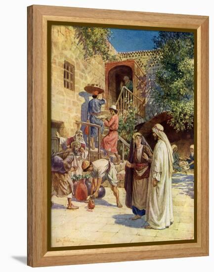 Jesus turns water into wine - Bible-William Brassey Hole-Framed Premier Image Canvas