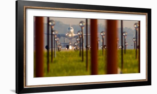Jet airplane taking off from Detroit Metro Airport, Romulus, Michigan, USA-null-Framed Photographic Print