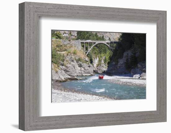 Jet boat on the Shotover River below the Edith Cavell Bridge, Queenstown, Queenstown-Lakes district-Ruth Tomlinson-Framed Photographic Print