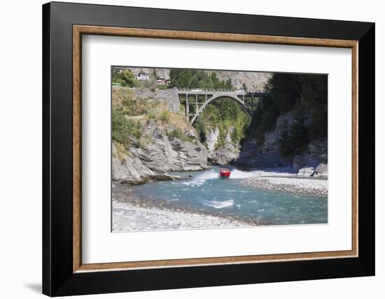 Jet boat on the Shotover River below the Edith Cavell Bridge, Queenstown, Queenstown-Lakes district-Ruth Tomlinson-Framed Photographic Print