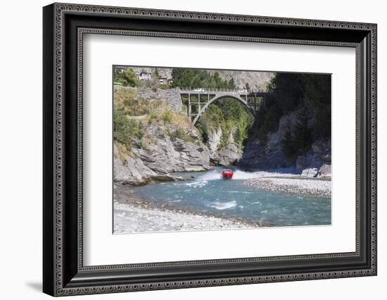 Jet boat on the Shotover River below the Edith Cavell Bridge, Queenstown, Queenstown-Lakes district-Ruth Tomlinson-Framed Photographic Print