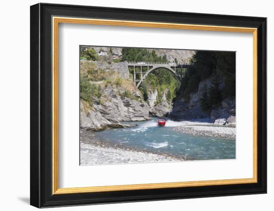 Jet boat on the Shotover River below the Edith Cavell Bridge, Queenstown, Queenstown-Lakes district-Ruth Tomlinson-Framed Photographic Print