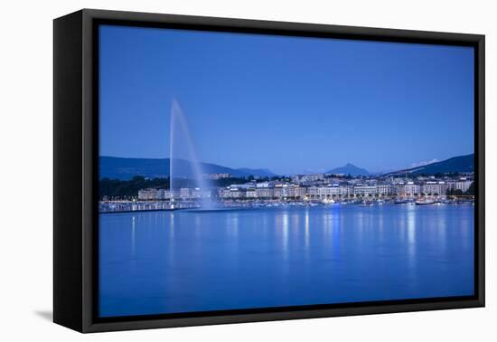 Jet D'Eau on Lake Geneva, Mont Blanc in the Distance, Geneva, Switzerland-Jon Arnold-Framed Premier Image Canvas