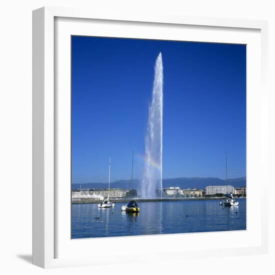 Jet D'Eau (Water Jet), Geneva, Lake Geneva (Lac Leman), Switzerland, Europe-Stuart Black-Framed Photographic Print