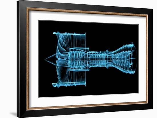 Jet Engine Turbine (3D Xray Blue Transparent)-sauliusl-Framed Art Print