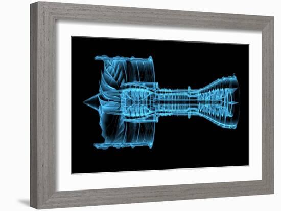 Jet Engine Turbine (3D Xray Blue Transparent)-sauliusl-Framed Art Print