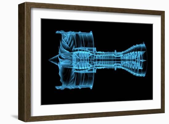 Jet Engine Turbine (3D Xray Blue Transparent)-sauliusl-Framed Art Print