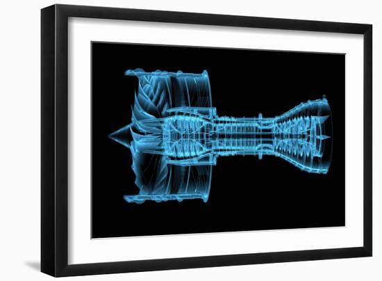 Jet Engine Turbine (3D Xray Blue Transparent)-sauliusl-Framed Art Print