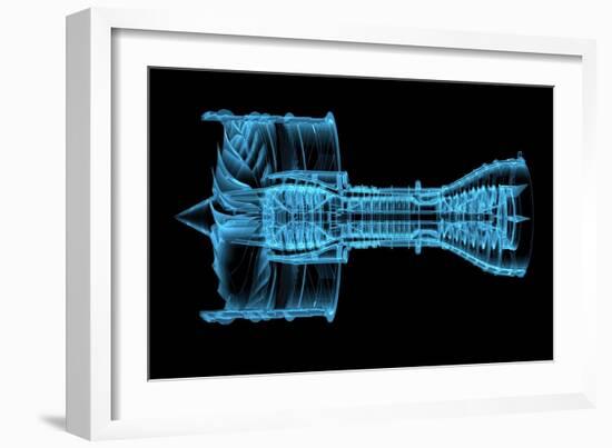 Jet Engine Turbine (3D Xray Blue Transparent)-sauliusl-Framed Art Print