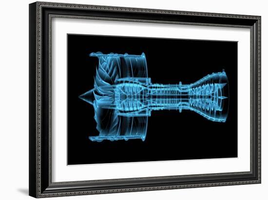 Jet Engine Turbine (3D Xray Blue Transparent)-sauliusl-Framed Art Print