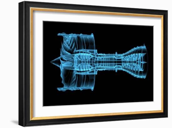 Jet Engine Turbine (3D Xray Blue Transparent)-sauliusl-Framed Art Print