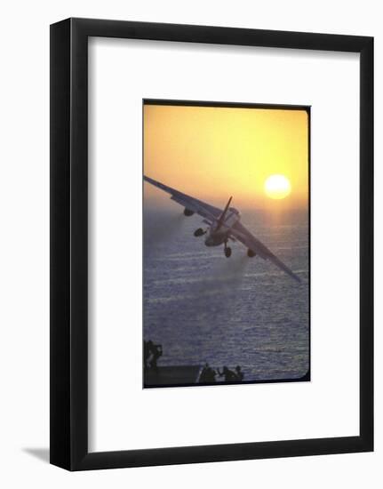 Jet Plane, A4D Skyhawk, Taking Off From USS Independence at Sunrise over Mediterranean Sea-John Dominis-Framed Photographic Print