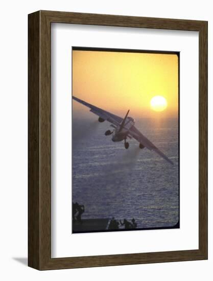 Jet Plane, A4D Skyhawk, Taking Off From USS Independence at Sunrise over Mediterranean Sea-John Dominis-Framed Photographic Print