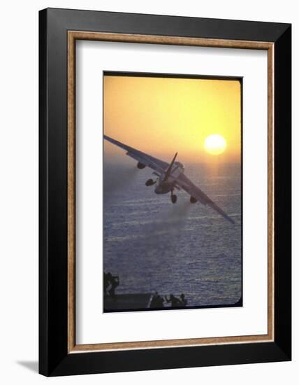 Jet Plane, A4D Skyhawk, Taking Off From USS Independence at Sunrise over Mediterranean Sea-John Dominis-Framed Photographic Print