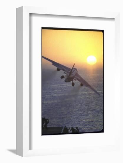 Jet Plane, A4D Skyhawk, Taking Off From USS Independence at Sunrise over Mediterranean Sea-John Dominis-Framed Photographic Print