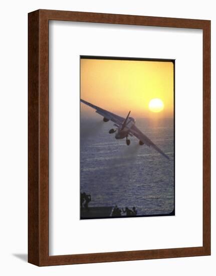 Jet Plane, A4D Skyhawk, Taking Off From USS Independence at Sunrise over Mediterranean Sea-John Dominis-Framed Photographic Print