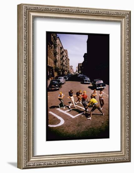 Jets' Dance on Busy Street in Scene from West Side Story-Gjon Mili-Framed Photographic Print