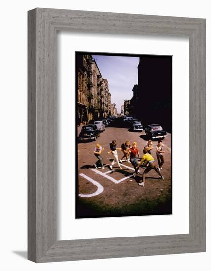 Jets' Dance on Busy Street in Scene from West Side Story-Gjon Mili-Framed Photographic Print