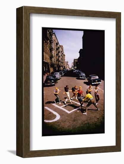 Jets' Dance on Busy Street in Scene from West Side Story-Gjon Mili-Framed Photographic Print
