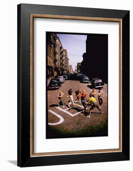 Jets' Dance on Busy Street in Scene from West Side Story-Gjon Mili-Framed Photographic Print