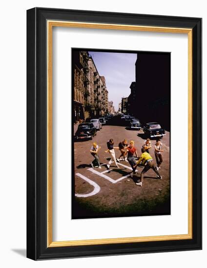 Jets' Dance on Busy Street in Scene from West Side Story-Gjon Mili-Framed Photographic Print