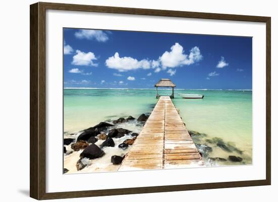 Jetty and Boat on the Turquoise Water, Black River, Mauritius, Indian Ocean, Africa-Jordan Banks-Framed Photographic Print