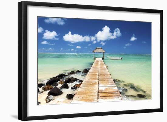 Jetty and Boat on the Turquoise Water, Black River, Mauritius, Indian Ocean, Africa-Jordan Banks-Framed Photographic Print