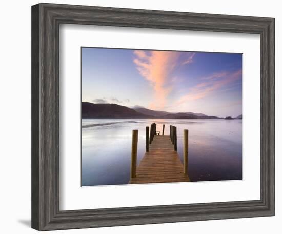 Jetty and Derwentwater at Sunset, Near Keswick, Lake District National Park, Cumbria, England, Uk-Lee Frost-Framed Photographic Print