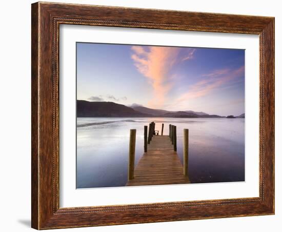 Jetty and Derwentwater at Sunset, Near Keswick, Lake District National Park, Cumbria, England, Uk-Lee Frost-Framed Photographic Print