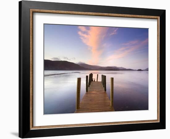 Jetty and Derwentwater at Sunset, Near Keswick, Lake District National Park, Cumbria, England, Uk-Lee Frost-Framed Photographic Print