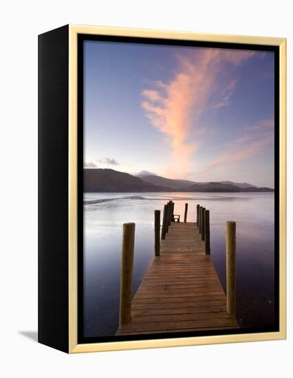 Jetty and Derwentwater at Sunset, Near Keswick, Lake District National Park, Cumbria, England, Uk-Lee Frost-Framed Premier Image Canvas