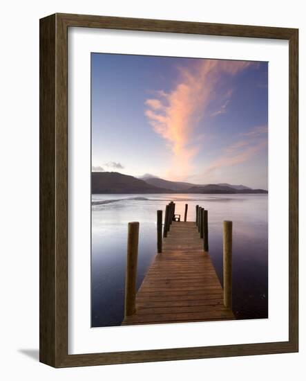 Jetty and Derwentwater at Sunset, Near Keswick, Lake District National Park, Cumbria, England, Uk-Lee Frost-Framed Photographic Print